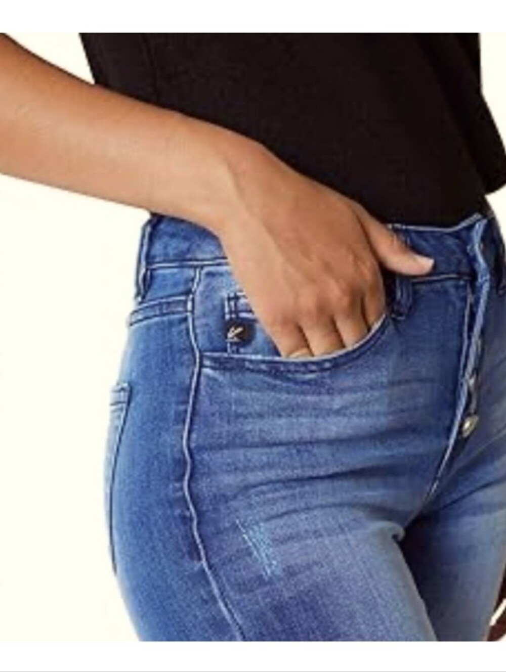 Kancan Dark Wash Button-Fly High Rise Curvy Jeans